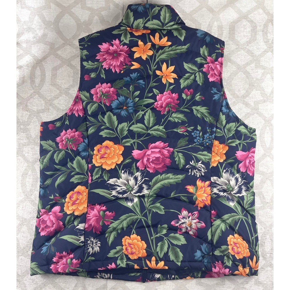 Lands End Floral Down Puffer Vest Navy Blue Pink Orange Womens Plus 1X 16W-18W - Picture 2 of 8